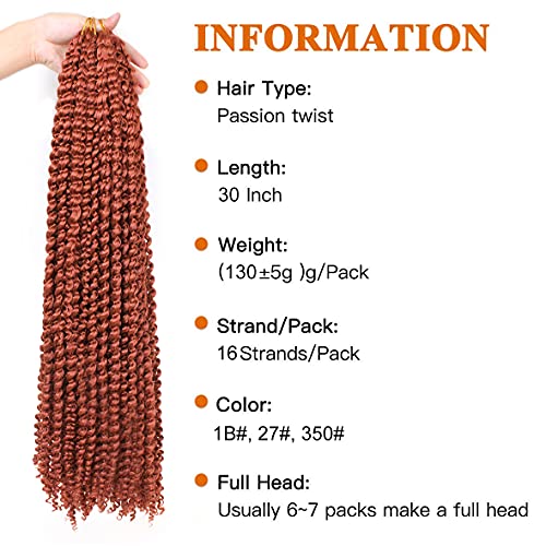 ZRQ 30-Инчови Медно-Червена Коса Passion Twist, 7 опаковки, дълга коса с Водна Вълна, плетени калъф за плетене