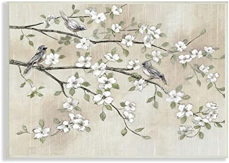 Традиционната живопис Stupell Industries с Птици, на цвят Бели Череши и Клони , Дизайн Nan