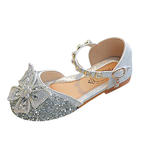 Размер на 4 Обувки за момчетата За едно дете Принцеса Crystal Детски Танцови обувки с лък и перли Обувки (Сребрист цвят,