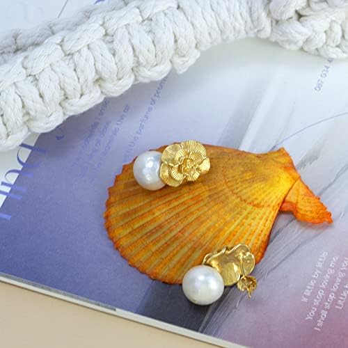 ELEXIS Обеци с Големи Перли от Злато 18 Карата във формата На Цвете За Жени, Модни Сватбени Обици От Бяло Същински Перли,
