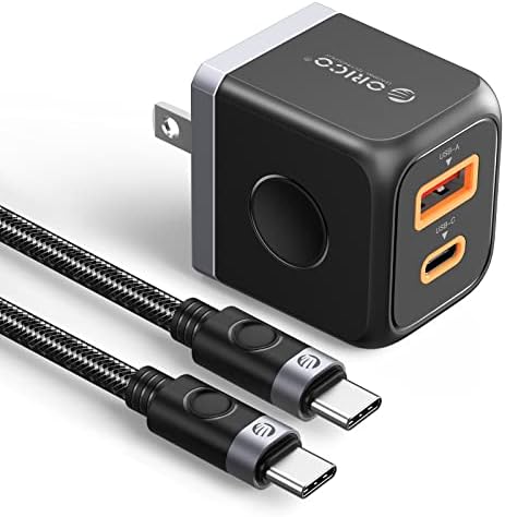 Зарядно устройство ORICO GaN USB C, мощност 30 W, + адаптер бързо зареждане QC3.0 USB A с два порта, и USB кабел C за Светкавица,