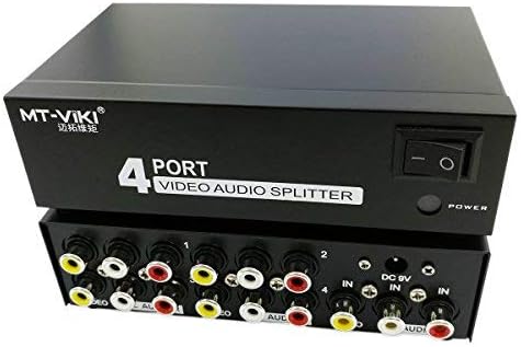 Задвижваща 4-Лентов 3 RCA-Сплитер 1 към 4 Изхода, Восъчни разпределение на Композитни видео и Аудио с Адаптер на захранване