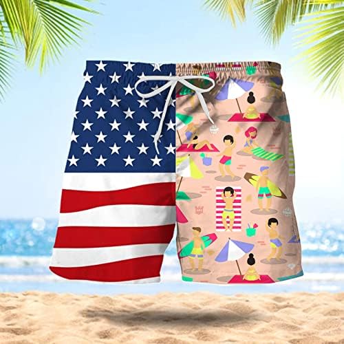 Мъжки Плажни Шорти Летни Ежедневни Панталони с Принтом Хартата на САЩ в съвсем малък, Шорти За Къпане, Ден на Независимостта,
