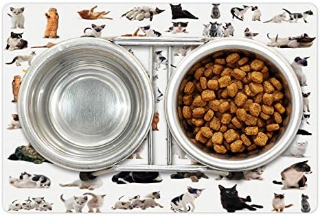 Подложка за домашни любимци Lunarable Cat Lover за Храна и Вода, Група за Котки и Мяукающий Един норвежки Сиамски Коте, Правоъгълен