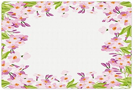 Подложка за домашни любимци Ambesonne Shabby Flora за храна и вода, Декоративна рамка с Розови Луговыми цветя в Пролетна