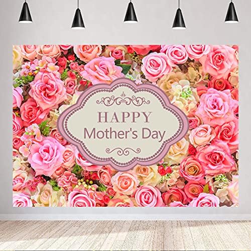 WOLADA 10x8FT Фон за Снимки на Ден на Майката, Цветя за Деня на Майката, монтиран на стената Фон за Снимки, Розово