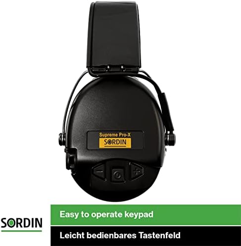 Sordin Supreme PRO X - Активна защита на слуха, защитни слушалките с шумопотискане - Черна кожена лента за глава и чаши