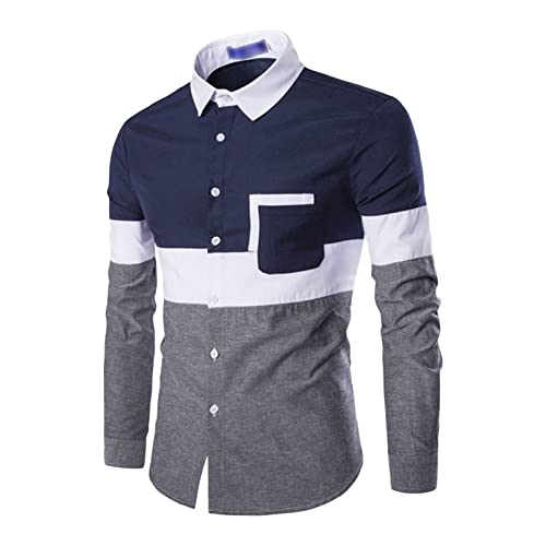 Maiyifu-GJ Стилни Мъжки ризи с дълъг ръкав, Ежедневни ризи с копчета в стил мозайка, Нормално кацане, риза с отложным