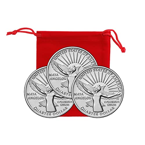 2022 P, D, S Мая Angelou, Серия монети American Women Quarter Series 3, колекция от монети в Червено Бархатном торбата