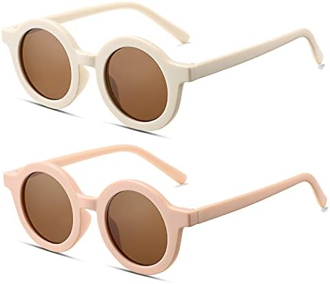 Bouryo Сладки Кръгли Слънчеви очила за деца в Гъвкави Гумени Ръбове за деца 2-8 години Със защита от UV400