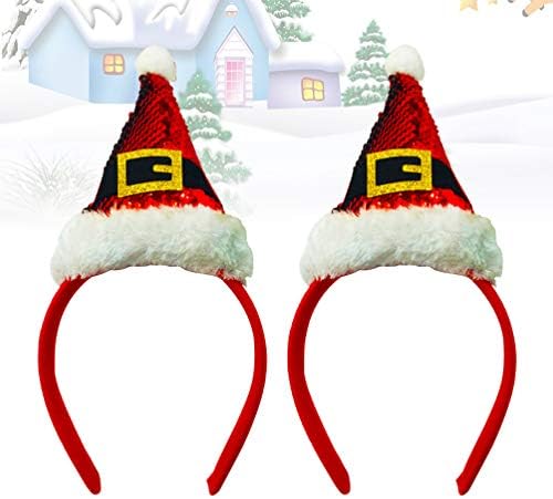 Lurrose 2 бр., Коледни превръзка на главата под формата на шапката на Дядо Коледа, бродирани с пайети плюшени ленти за