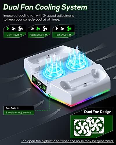 Охлаждаща поставка и зарядно устройство за Xbox серия S с RGB подсветка, двойно зарядно устройство контролери
