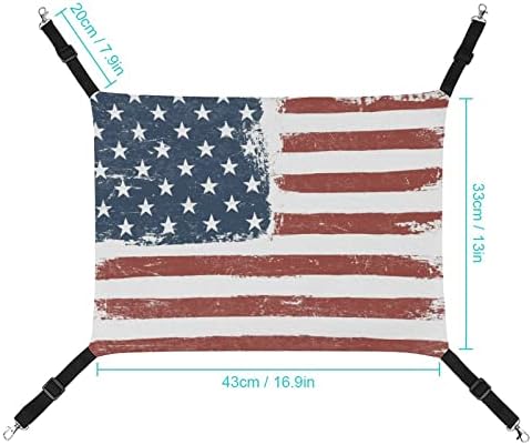 Акварел Американски Флаг, Мека Дишаща Клетка за Домашни Любимци, Хамак с Регулируеми Каишки и Метални Куки, Легло-Хамак за Котки,