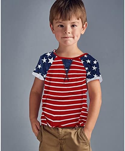 Детска Тениска с Американския Флаг, САЩ, 4 юли, Тениска в Патриотичен Ивица със Звездите, Ризи с Къс Ръкав, Ден