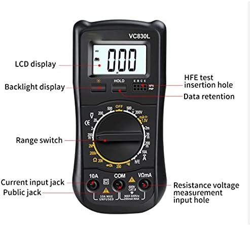 Цифров Мултицет WYFDP VC830L с тестер за променлив/постоянен ток/Напрежение, Съпротивление, Честота и Капацитет, LCD