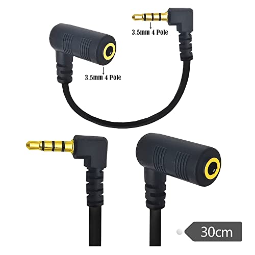 Kework 12-Инчов аудио кабел-удължител 3,5 mm, 90 Градуса 1/8 инча 3,5 мм TRRS с вход за мъжете и 90 Градуса 3,5