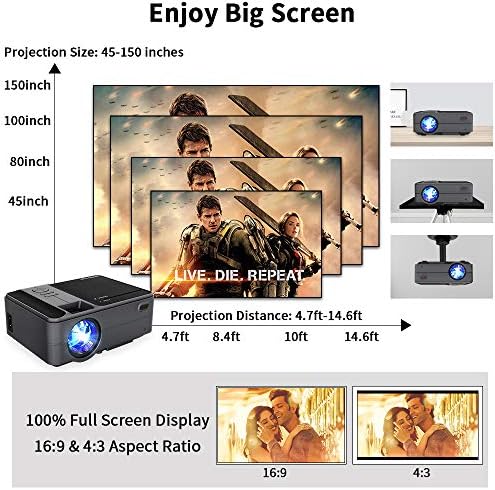 HD Mini, Smart TV, Проектор 2022 Обновен Преносим проектор, WiFi, Bluetooth 1080P кино машини Безжичен Екран, Съвместим с вашия смартфон, HDMI, USB, AV, за домашно кино и улици