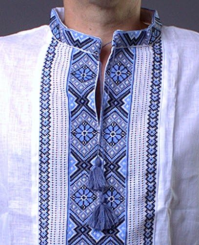 ВЫШИВАНКА мъжки Украинската Бродирана Риза с Ръчно изработени от Бял Лен с къс ръкав 3XL