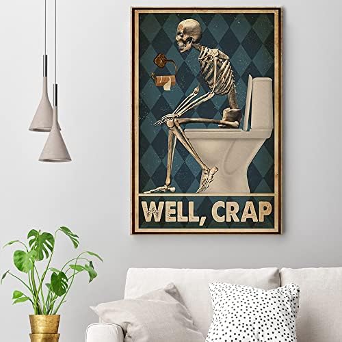 DFAIUY Забавен скелет Баня Платно Стени Книга За Изкуството на Реколта череп Тоалетна Плакати за Стая Естетически