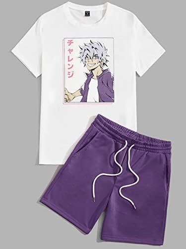 Мъжки дрехи OSHHO от две части, мъжка тениска с японски букви и цифри и къси панталони с завязками на талията