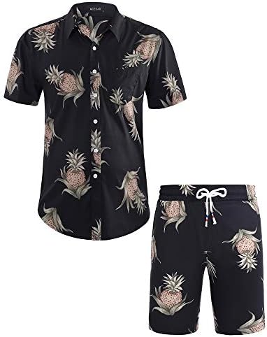 MCEDAR/ Мъжки Ежедневни Хавайски ризи с копчета и Къс ръкав, Костюми, Плажни Комплекти с цветен Модел, Комплекти