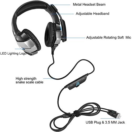 Детска слушалки K5 с микрофон за геймъри Xbox One КОМПЮТЪР, Стереозвук, Led Слот за Слушалки, 3,5 мм USB Кабелна
