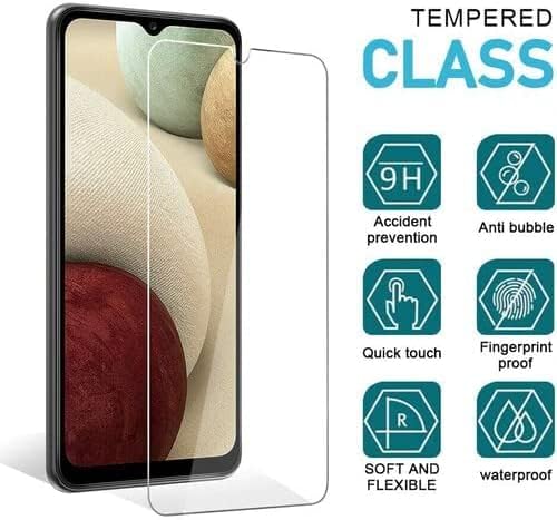 [2] Защитно фолио за екрана, съвместим с Samsung Galaxy A12, закалено стъкло твърдост 9H, кристално чисто, не