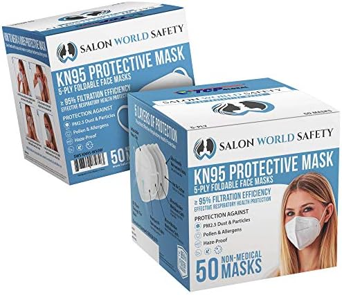 Защитни маски Salon World Safety KN95, Кутия с 50 филтри, Ефективност ≥95%, 5 слоя, Гигиеничный 5-слойный нетъкан