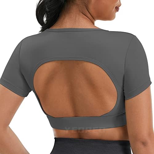 YEOREO Ванеса Женска Тениска с Отворена на гърба, Скъсяване на Върховете с Подвижна Подплата, Тренировочная Тениска с отворен