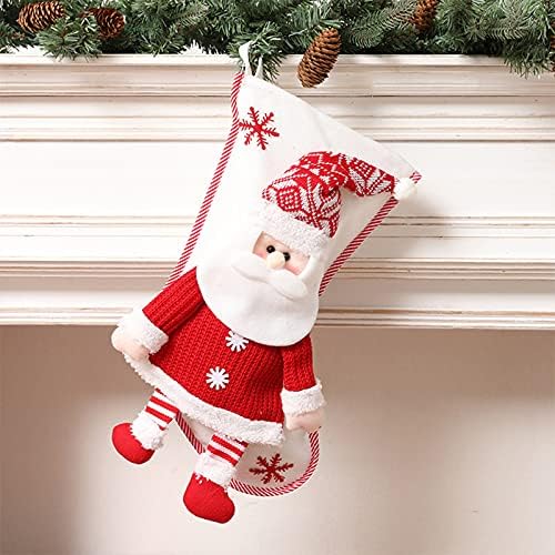 Коледни чорапи OKYUK 19 инча, Големи Коледни Чорапи, Плюшени Чорапи с 3D Герой на дядо коледа, Подарък Пакети за Коледната Елха,