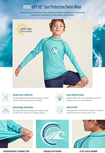 Тениски за плуване TSLA Boys UPF 50 +, СЪС Защита От Обрив с Дълъг Ръкав, Uv Защита, Бански За Сърф, Топ За Къпане