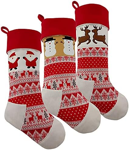 Коледни Чорапи MNSZLKF, 3 опаковки, 21 Crochet Коледни Чорапи, Дядо коледа, Снежен човек, Северен Елен, Украса за Дома, Подаръци