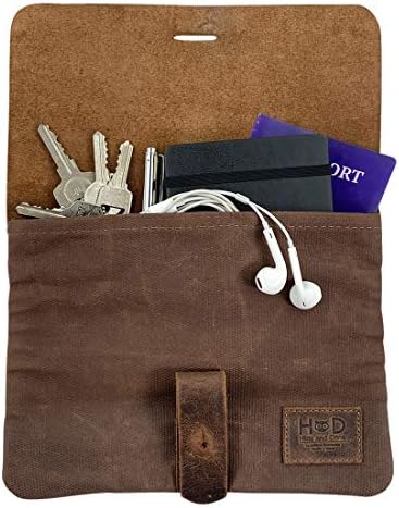 Ежедневна чанта Hide & Drink ръчно изработени от естествена кожа и вощеного платна - Здрава и стилна, тънка чанта за съхранение