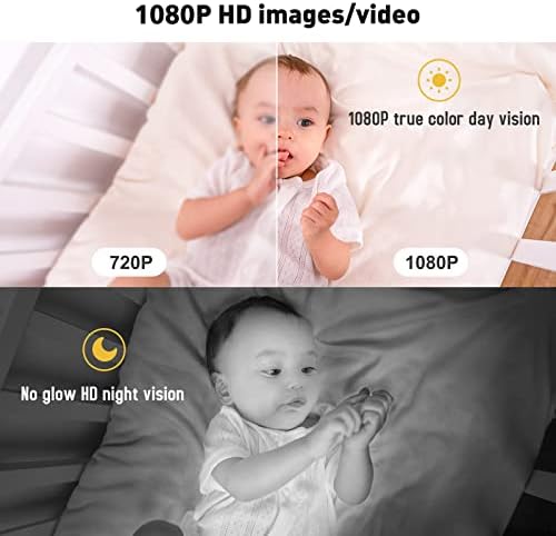 Simyke Видео WiFi следи бебето с приложението и екран, Камера 1080P, Откриване на крик, Колыбельные, Двупосочен