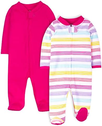Lamaze Organic Baby Облекло за спане и игри от чист органичен Памук за най-малките момичета, пижами на крака с цип, 2 Бр.