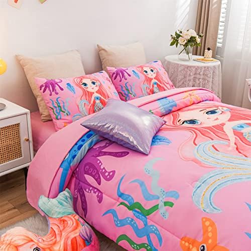 Aimuan/ Комплект одеяла с пайети под формата на Опашката за момичета, Комплект спално бельо под формата на Риба-Русалки,