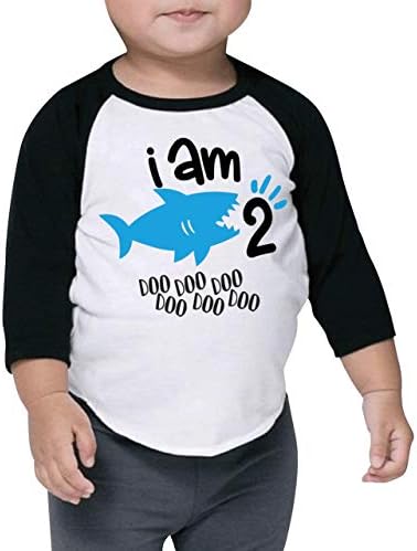 Два Рожден Ден Акула Тениска За Момчета Втория Рожден Ден На Акула Облекло