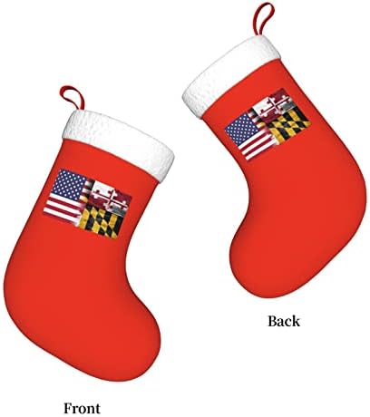 Коледни Чорапи с Флага на сащ TZT и Флага Мериленд, Подаръци за Коледното парти за семейни Празнични украси 18 Инча