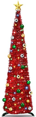 TURNMEON 6 фута блестящ молив с осветление, таймер за украса на Коледната елха, 30 топки, 80 цветни светлини,