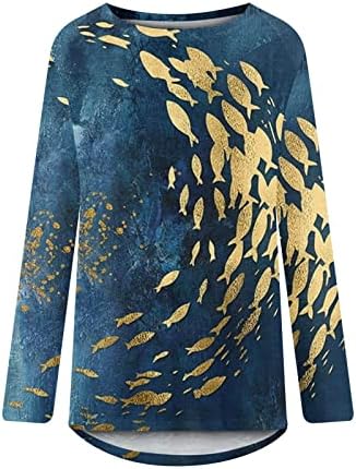 Дамски Есен-Лятна Тениска, Модни Памучен Тениска с Кръгло Деколте и Дълги Ръкави и Графичен Дизайн за Дама C0 C0