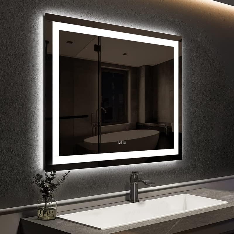 ROOMTEC 30х30 См Led Огледало за Баня Отпред и с подсветка, Тоалетен Огледало с осветление, Домашен Интериор с регулируема