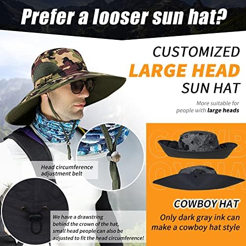 【Слънчеви шапки голям размер XXL с широка периферия】 за мъже, 【Водоустойчив UPF50 +】 Риболовна Шапка Boonie Bucket за туризъм,