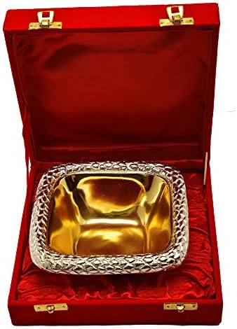 Купа от Ламарина, Месинг със Сребърно и Позлатените покритие Квадратна форма 6,25 инча за подарък Дивали от Indian Collectible