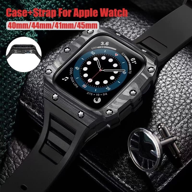 Комплект модификация CNHKAU Калъф + каишка за Apple Watch 41 ММ 45 мм 40 мм 44 мм Луксозен каишка от въглеродни влакна