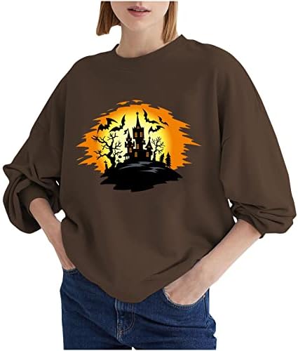 Дамски Свитшоты Sunset Halloweentown с графичен Дизайн, Риза с кръгло деколте на Хелоуин, Свободни Ежедневни Зимни