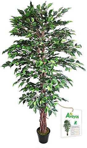 Aveyas 6 фута Изкуствен Ficus Коприна Дърво (72 инча) с Пластмасово Гърненце за Детска градина, Изкуствено Растение за