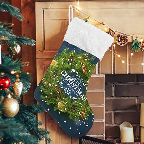 Коледни Чорапи ALAZA, Синьо Коледно Поздравление, Класически Персонализирани Големи Чулочные Украса за Семейни Тържества,