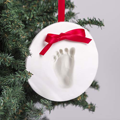 Kate & Milo Персонализирани Отпечатък от детска ръка или отпечатък на крак с ръцете Си Коледно Кръгло Декорация, Празнична Рана за деца Без печене, Бял