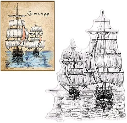 ALIBBON Прозрачни Печати на фона на морската лодки за направата на картички и дизайн на Албума, 2 Печата с парусниками, Прозрачни Силиконови Печати за направата на речн
