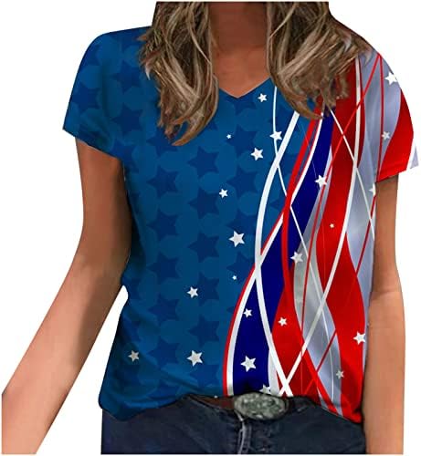 На 4 юли 2023, Тениски за Жени, Модерен Топ с Флага на сащ, Патриотични Фланелки на Райета със Звездите, Блузи Ден на